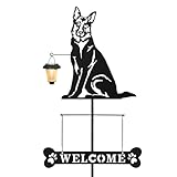 BAYN Solar German Shepherd Silhouette Dog Breed Welcome Sign with a Lantern Outdoor Decorative Garden Stakes for Yard, Lawn, Patio, Pathway