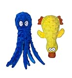 SHAGGYTAILVILLAGE Squeaky Dog Toys, Dog Toys for Small, Medium and Large Breeds, Tough Dog Toys to Keep Them Busy, Durable and Soft Crinkle Plush Puppy Toys for Boredom (Octopus+Ducky) 2pack